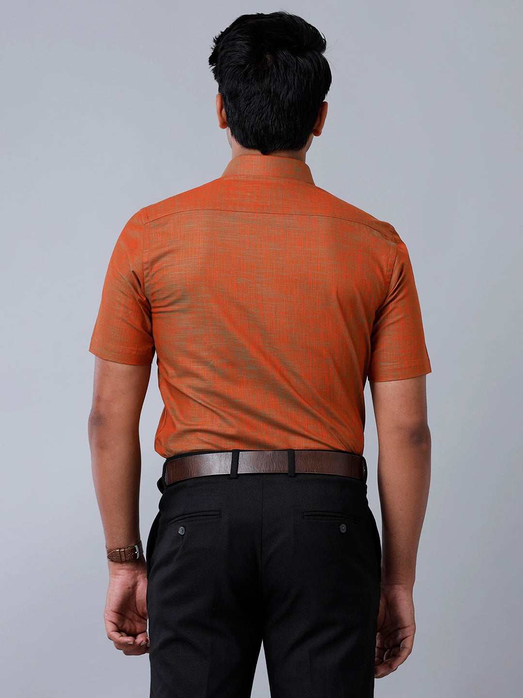 Mens Formal Shirt Half Sleeves Reddish Brown CL2 GT30-Back view