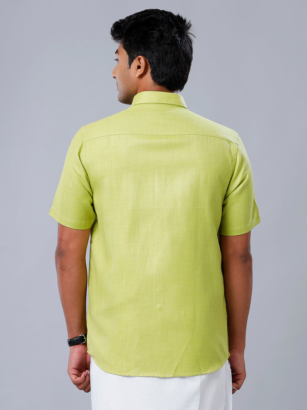 Mens Formal Shirt Half Sleeves Green T41 TQ2-Back view