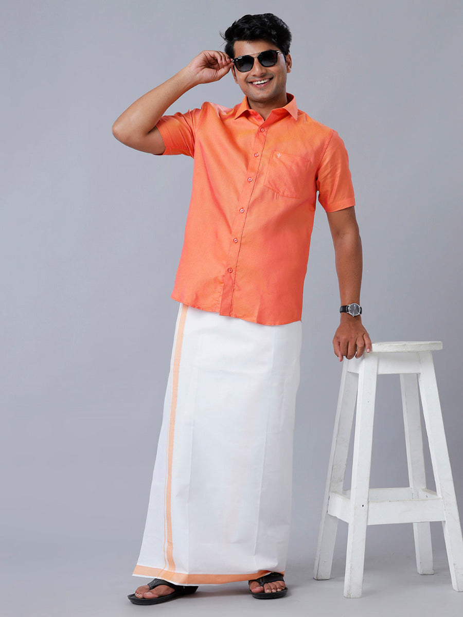 Mens Readymade Dhoti with Matching Shirt Half Orange C102-Full view