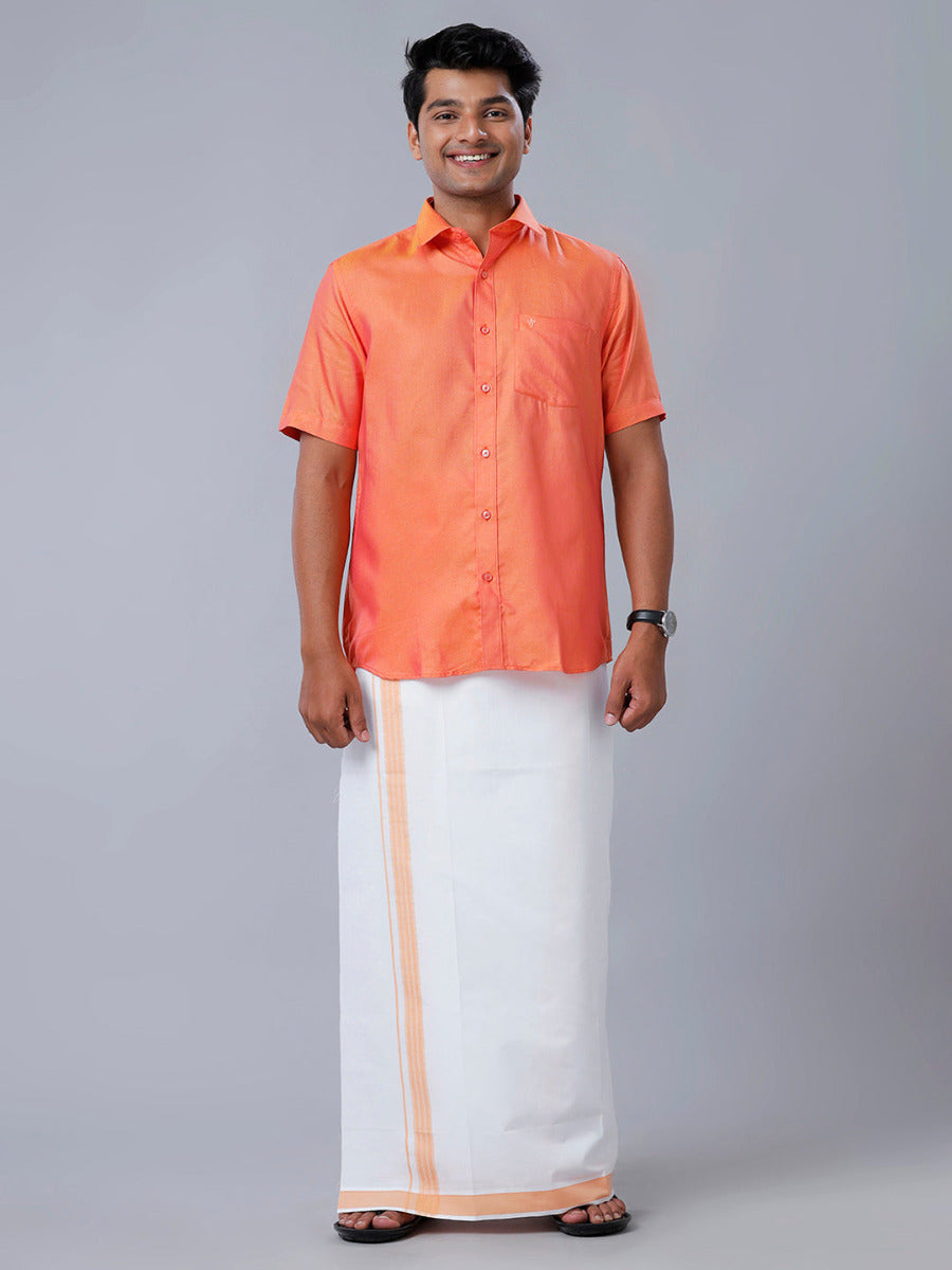 Mens Readymade Dhoti with Matching Shirt Half Orange C102