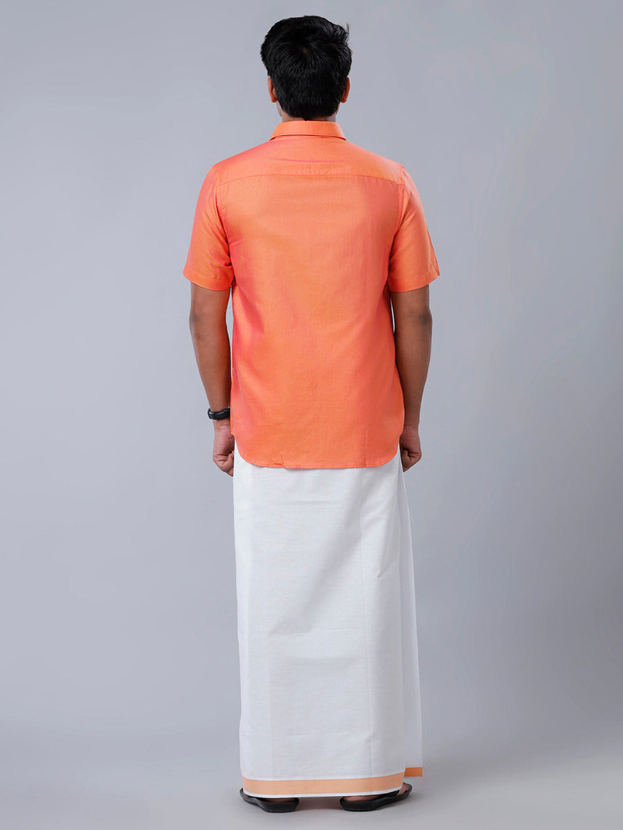 Mens Readymade Dhoti with Matching Shirt Half Orange C102-Back view