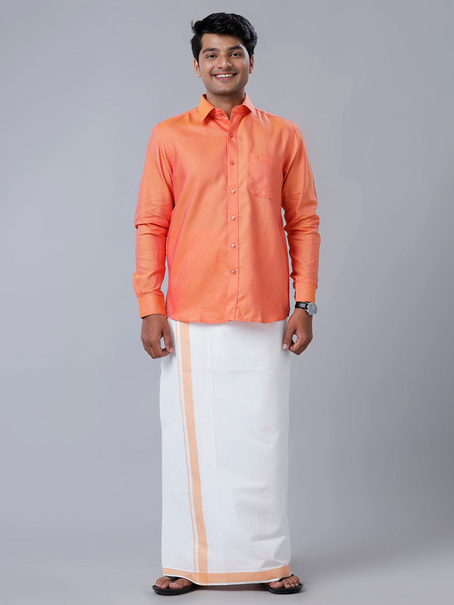 Mens Readymade Dhoti with Matching Shirt Full Orange C102