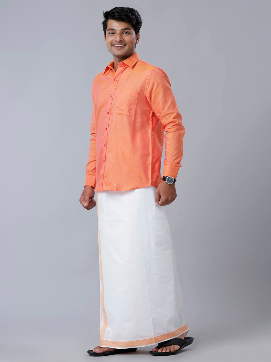 Mens Readymade Dhoti with Matching Shirt Full Orange C102-Side alternative view