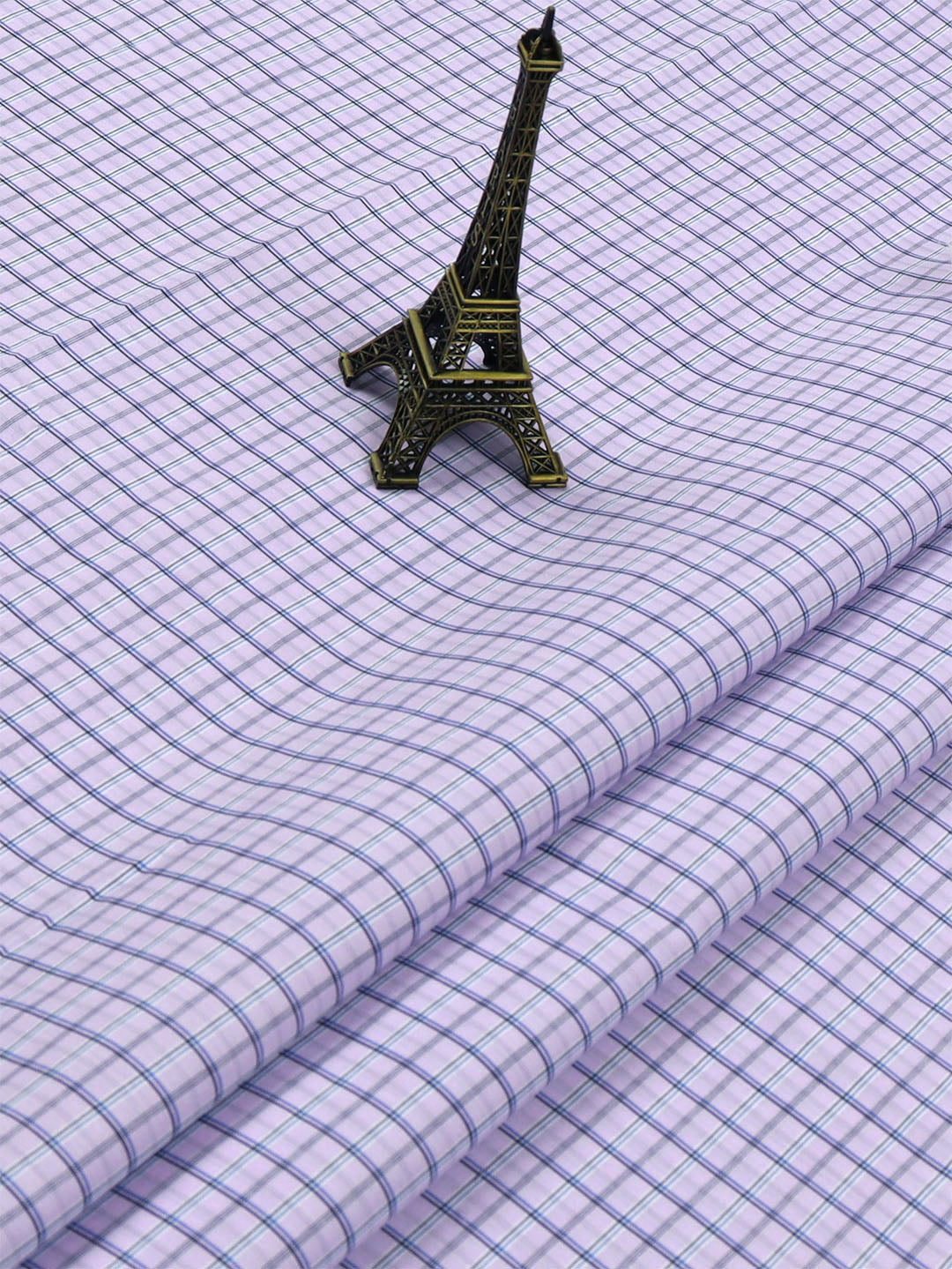 Cotton Light Purple Colour Checked Shirt Fabric Candy Colour-Close view