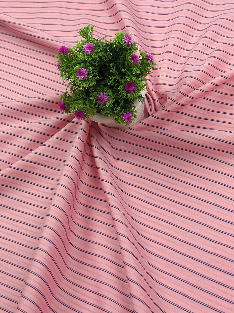 Cotton Light Pink Colour Striped Shirt Fabric Candy Colour