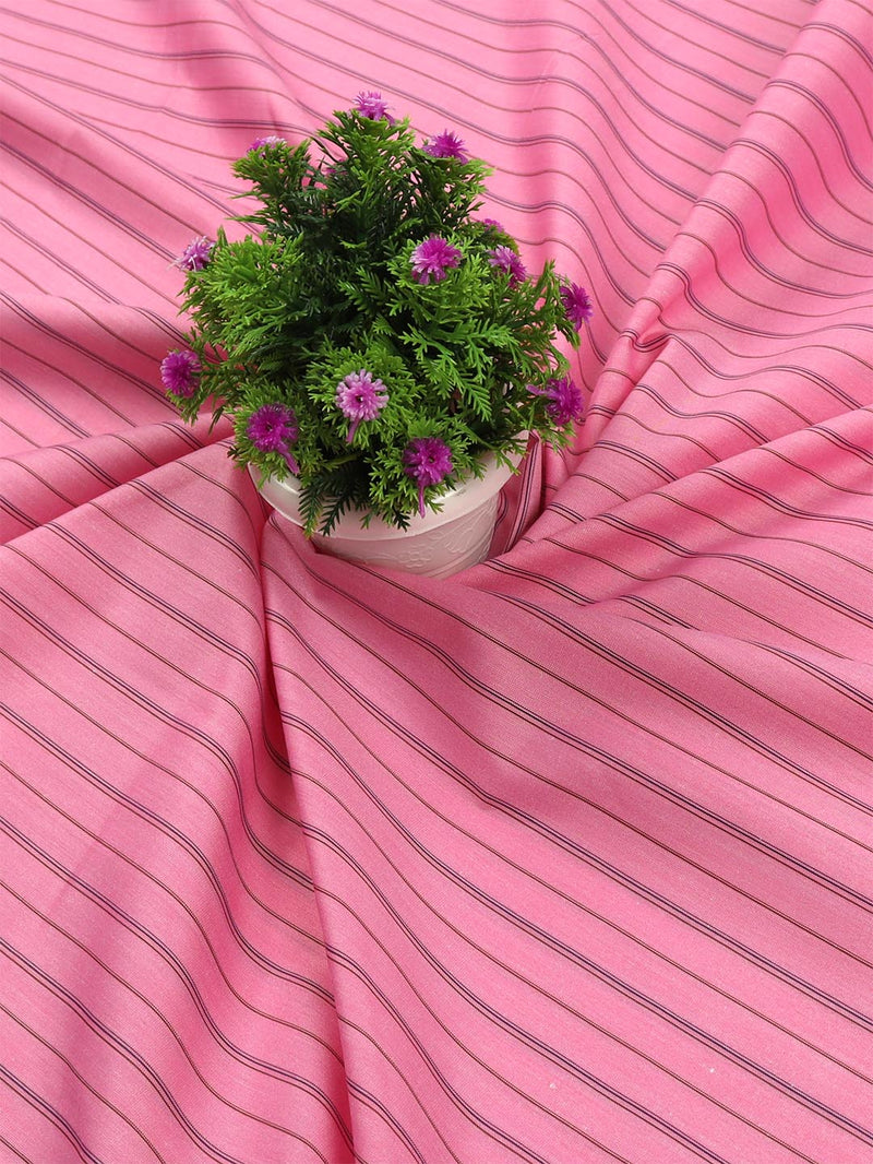 Cotton Dark Pink Colour Striped Shirt Fabric Candy Colour