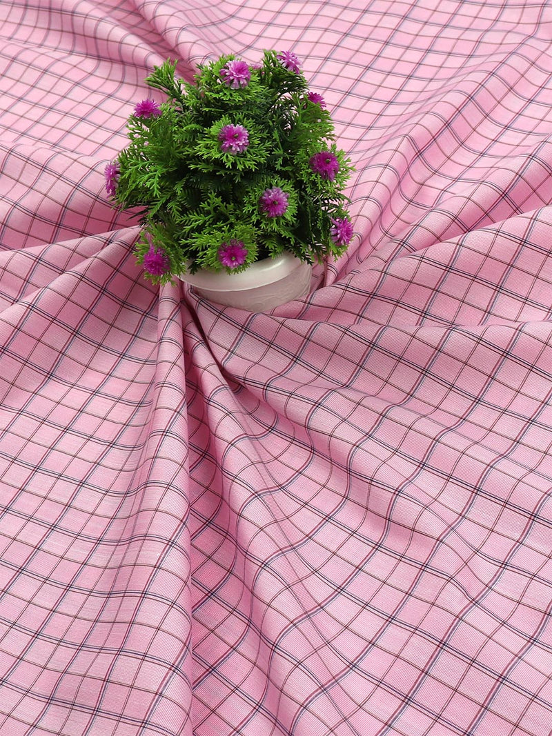 Cotton Pink Colour Checked Shirt Fabric Candy Colour