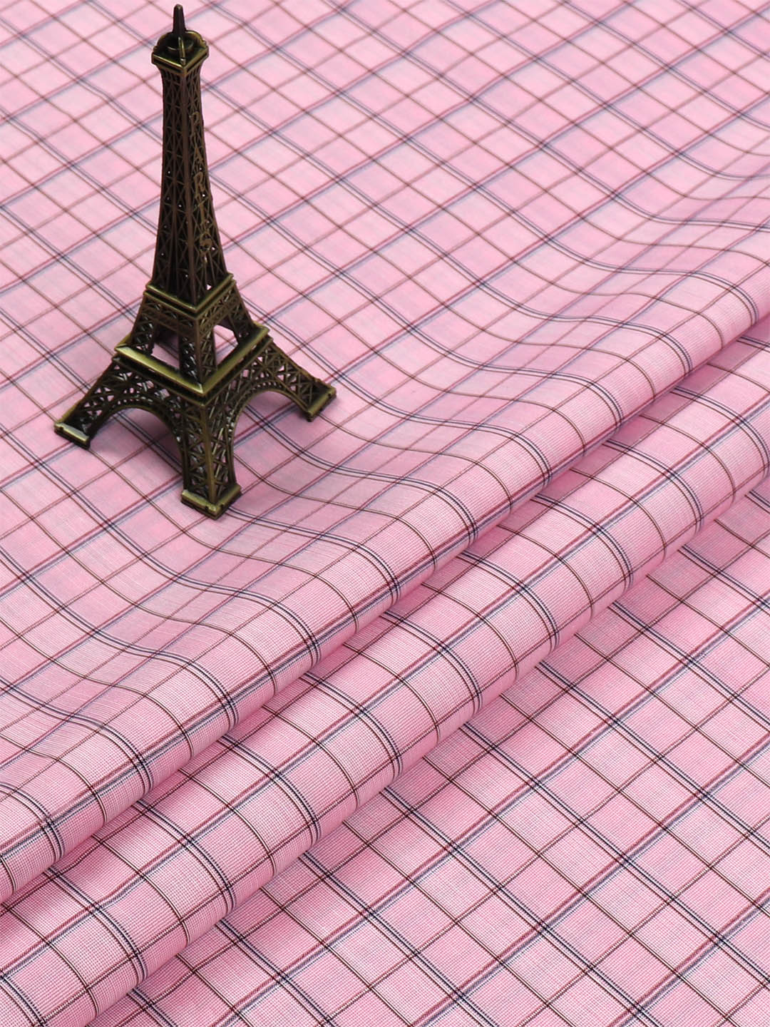 Cotton Pink Colour Checked Shirt Fabric Candy Colour-Close view