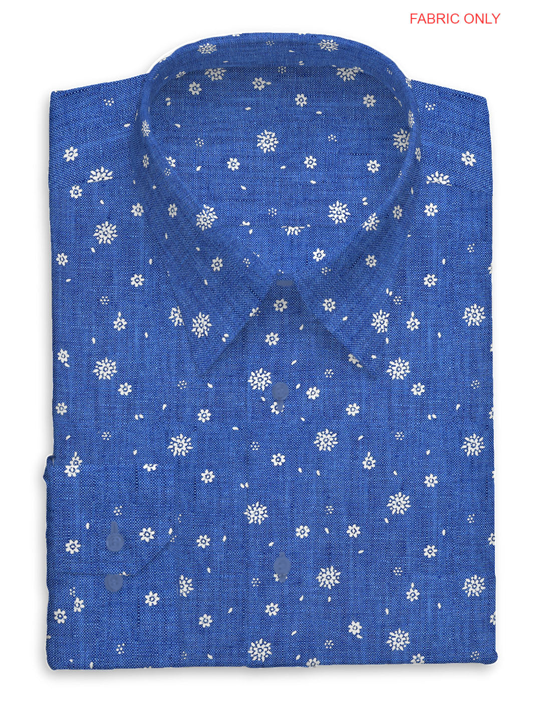 Mens Pure Linen Print Shirt Fabric Blue