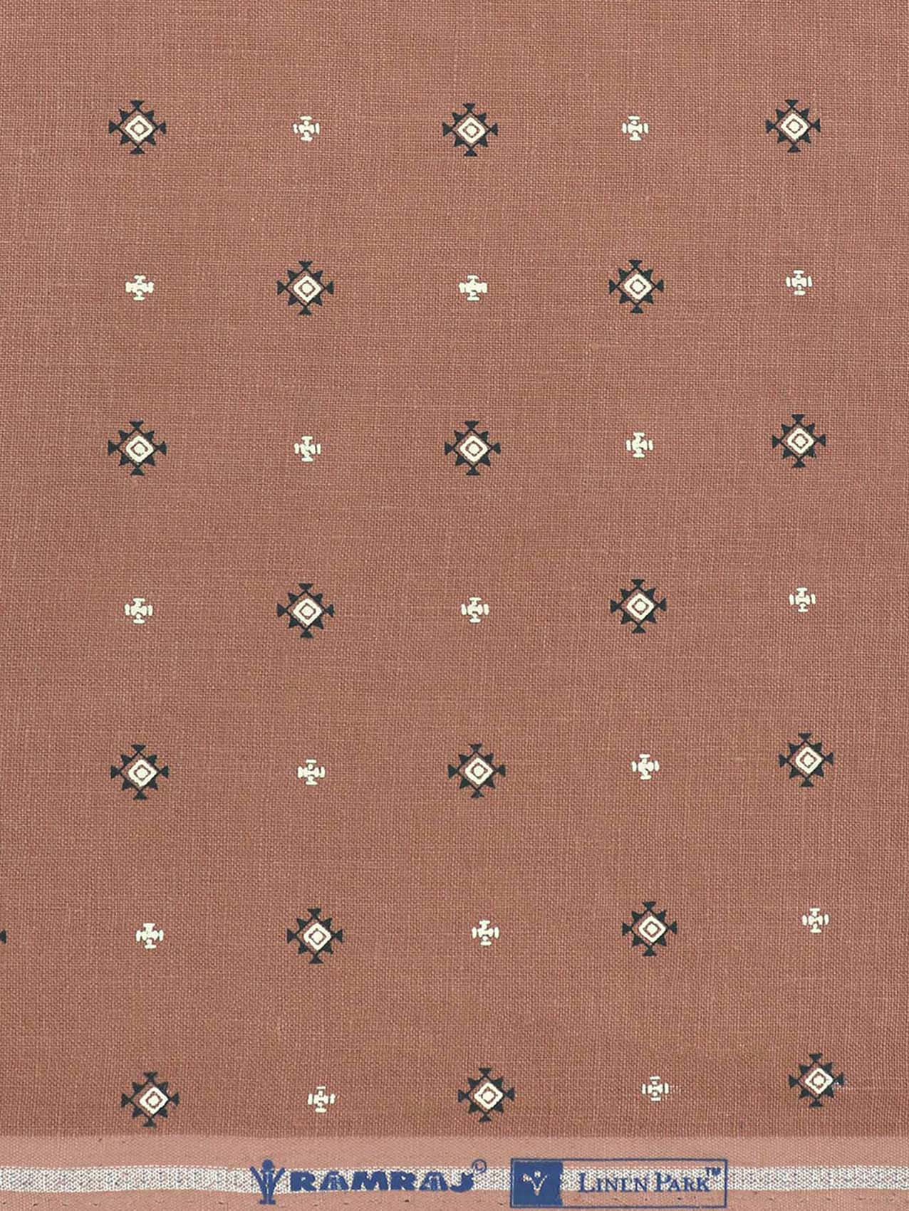 Mens Pure Linen Print Shirt Fabric Brown