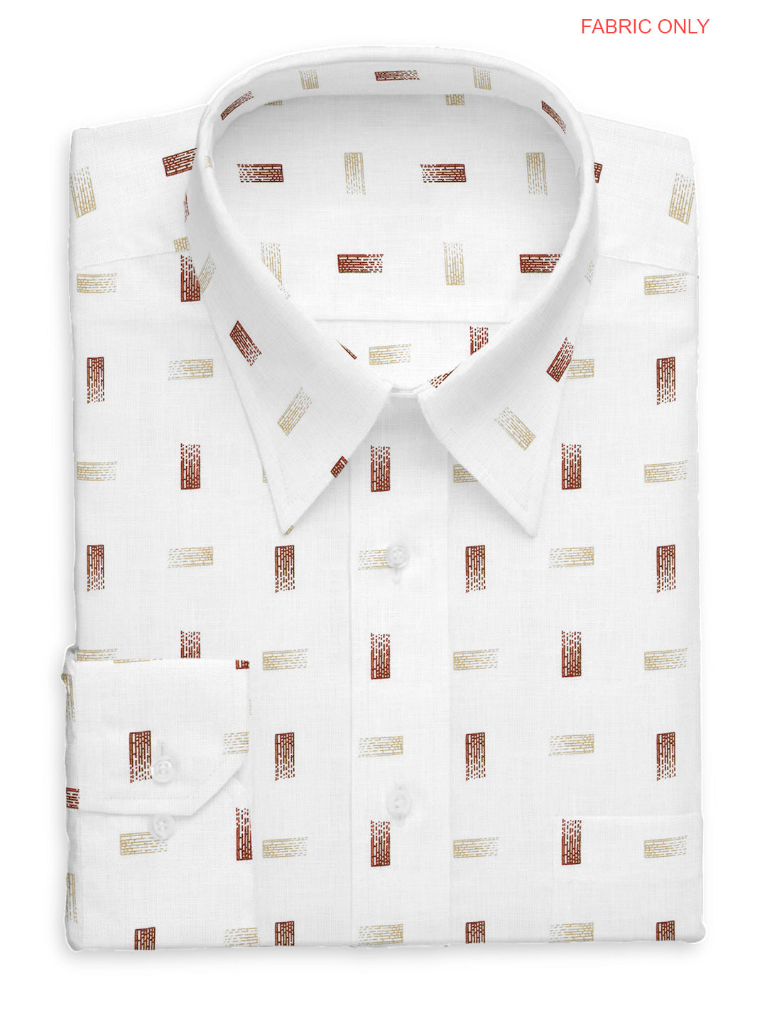 Mens Pure Linen Printed White with Brown Shirt Fabric