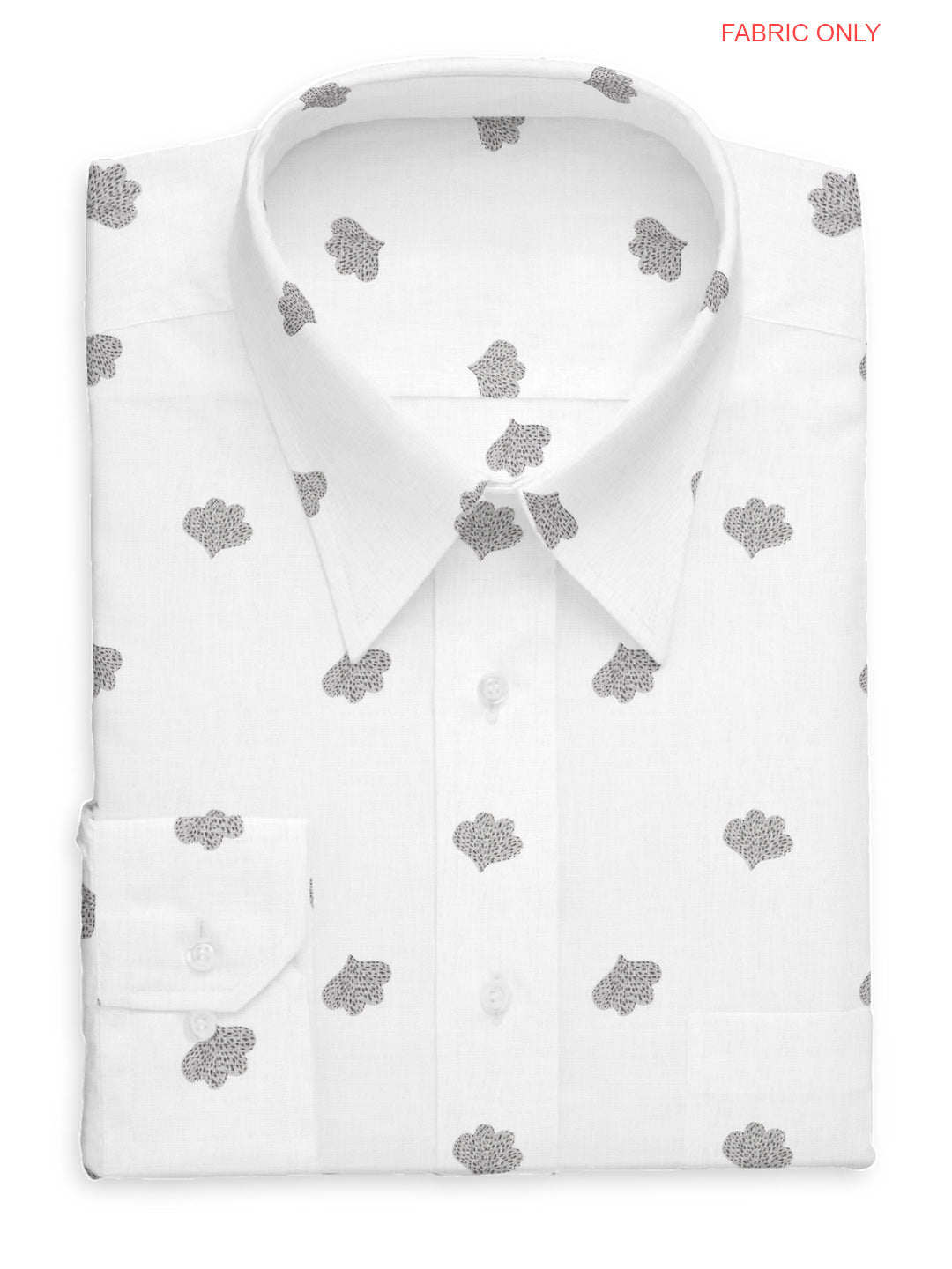 Mens Pure Linen White Printed Shirt Fabric