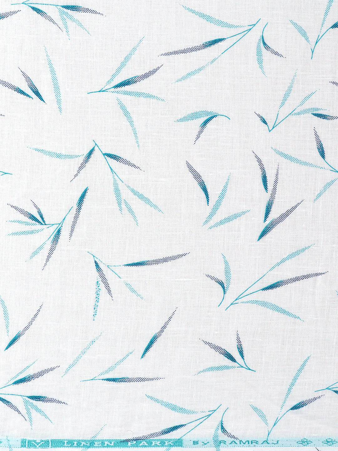 Men 100% European Linen White with Blue Printed Shirt Fabric Rainbow