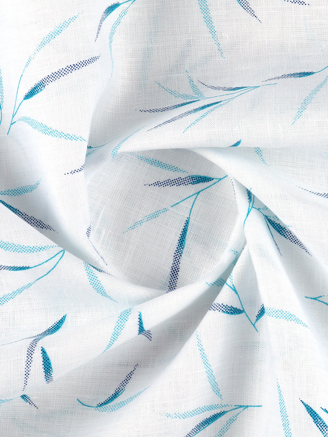 Men 100% European Linen White with Blue Printed Shirt Fabric Rainbow