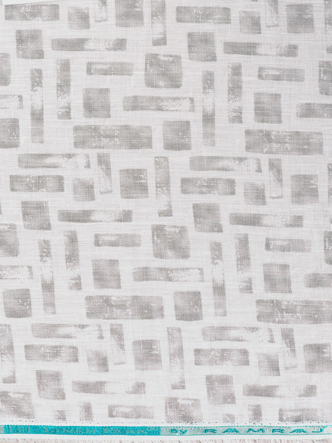 Men 100% European Linen White with Grey Printed Shirt Fabric Rainbow