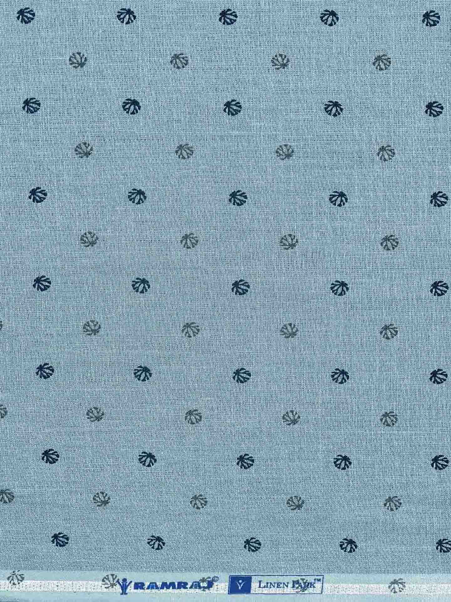 Mens Pure Linen Printed Shirt Fabric Blue