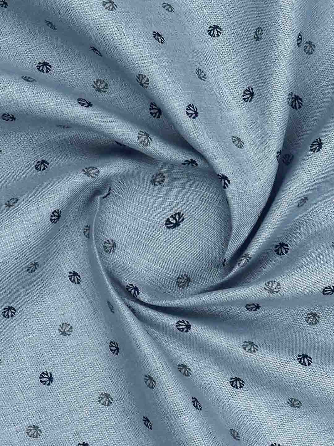 Mens Pure Linen Printed Shirt Fabric Blue