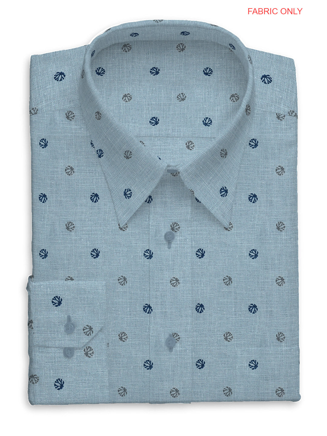 Mens Pure Linen Printed Shirt Fabric Blue