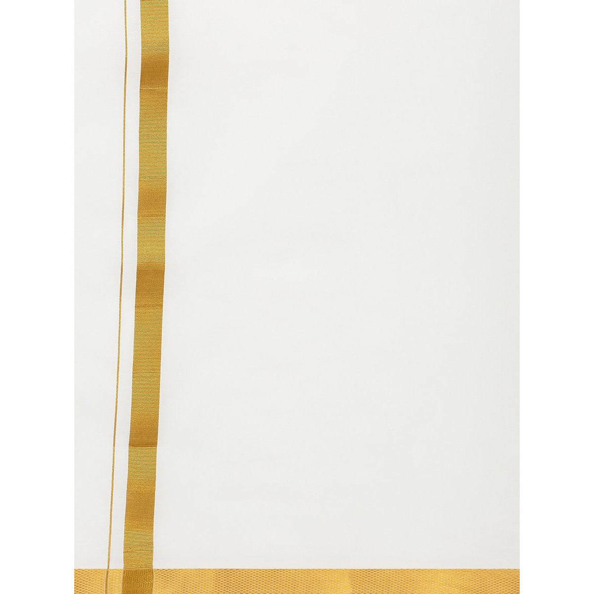 Mens 100% Cotton Single Dhoti Cream with 1/2" Gold Zari Border Galaxy (2 PCs Pack)-Zoomview