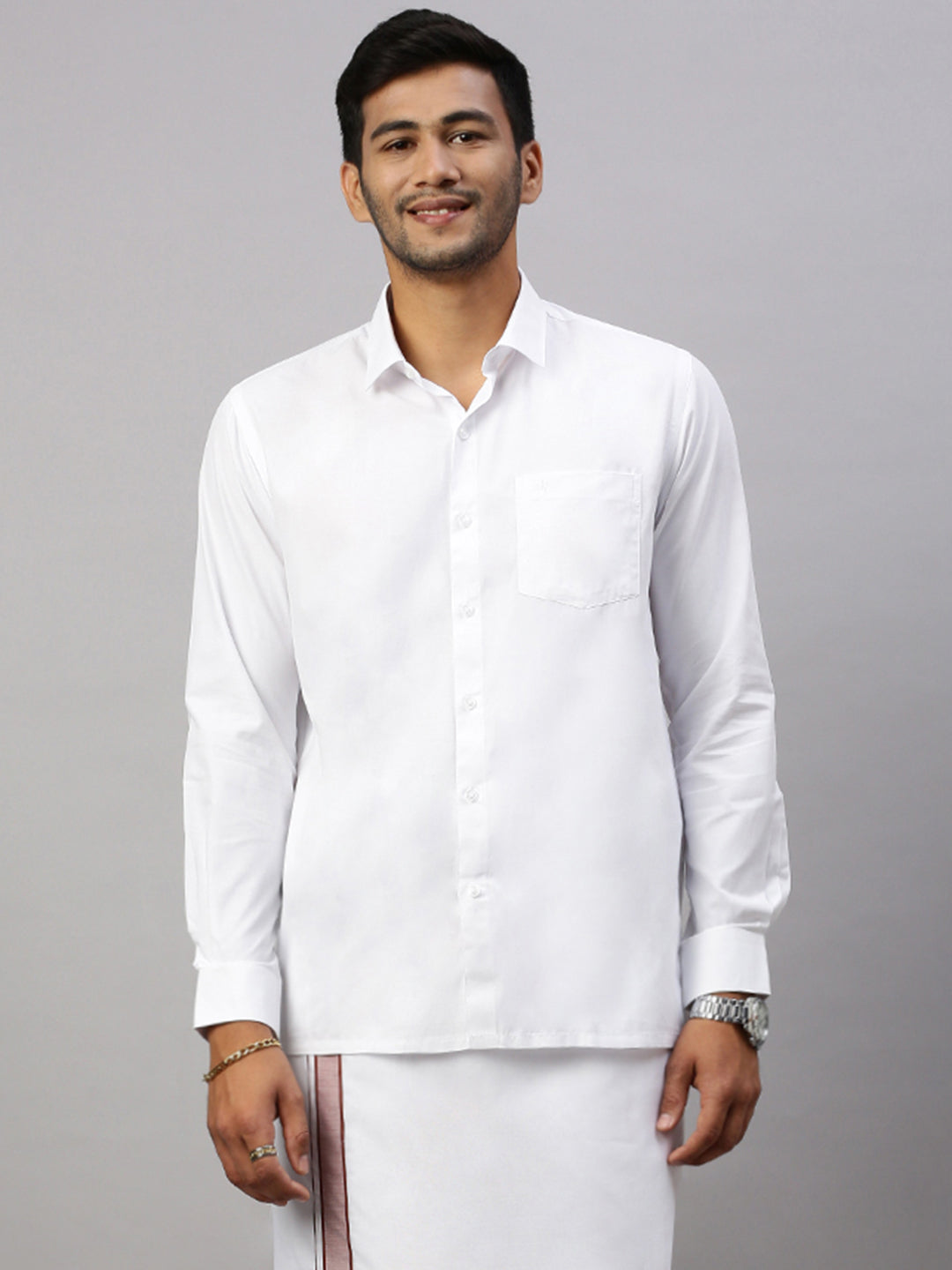 Mens White Shirt with Brown Fancy Border Dhoti Combo WP12