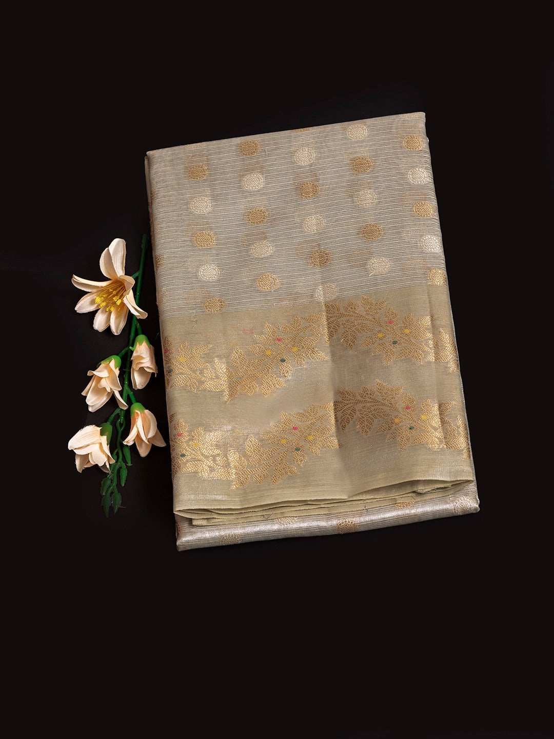 Women Silver Tissue Printed Saree TS02