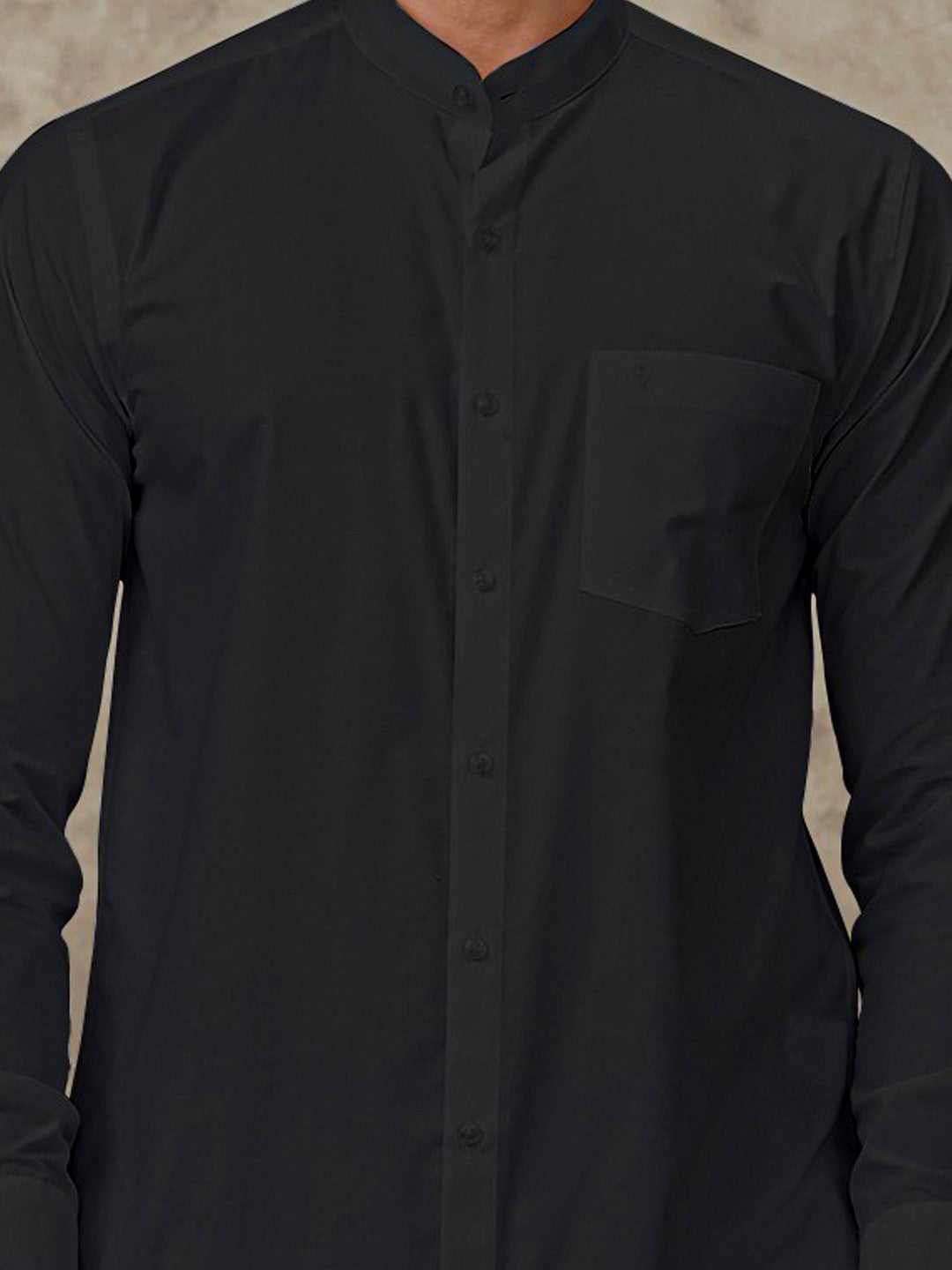 Men Cotton Rich Black Chinese Collar Shirt Combo (2 Pcs Pack)