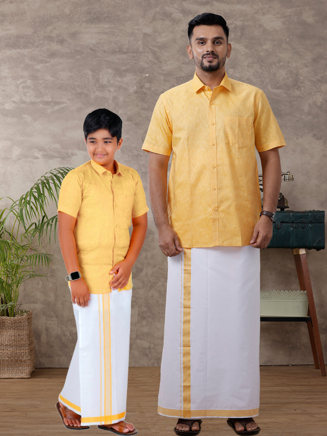 Like Father Like Son Half Sleeves Combo Set Yellow