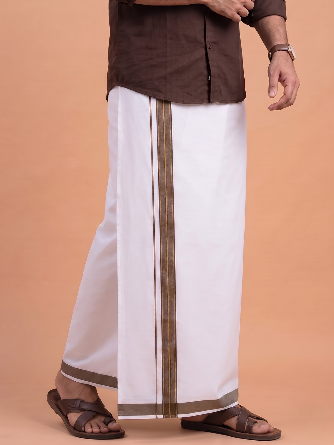 Single Layer 100% Cotton White Dhoti With Colour Jari Border YGF06