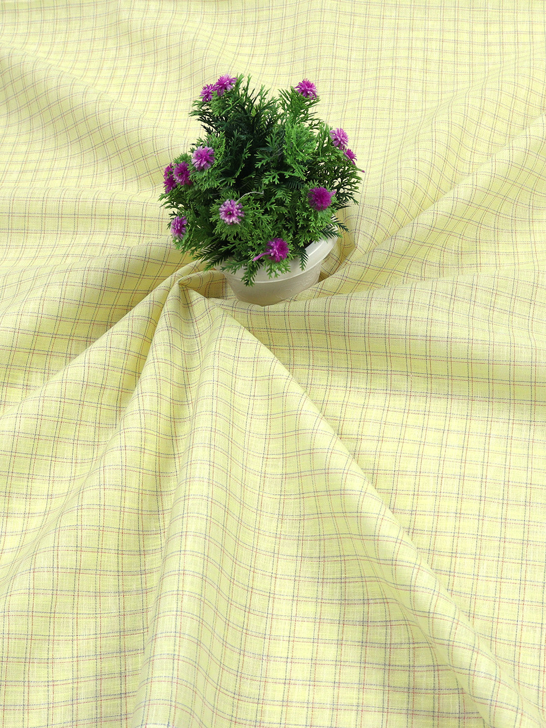 Cotton Colour Checked Shirt Fabric Yellow Elight Gold