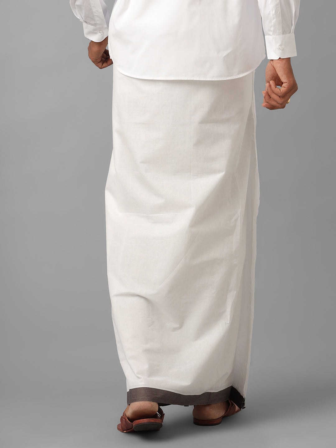 Mens Pure Cotton Brown with Silver Border Double Dhoti