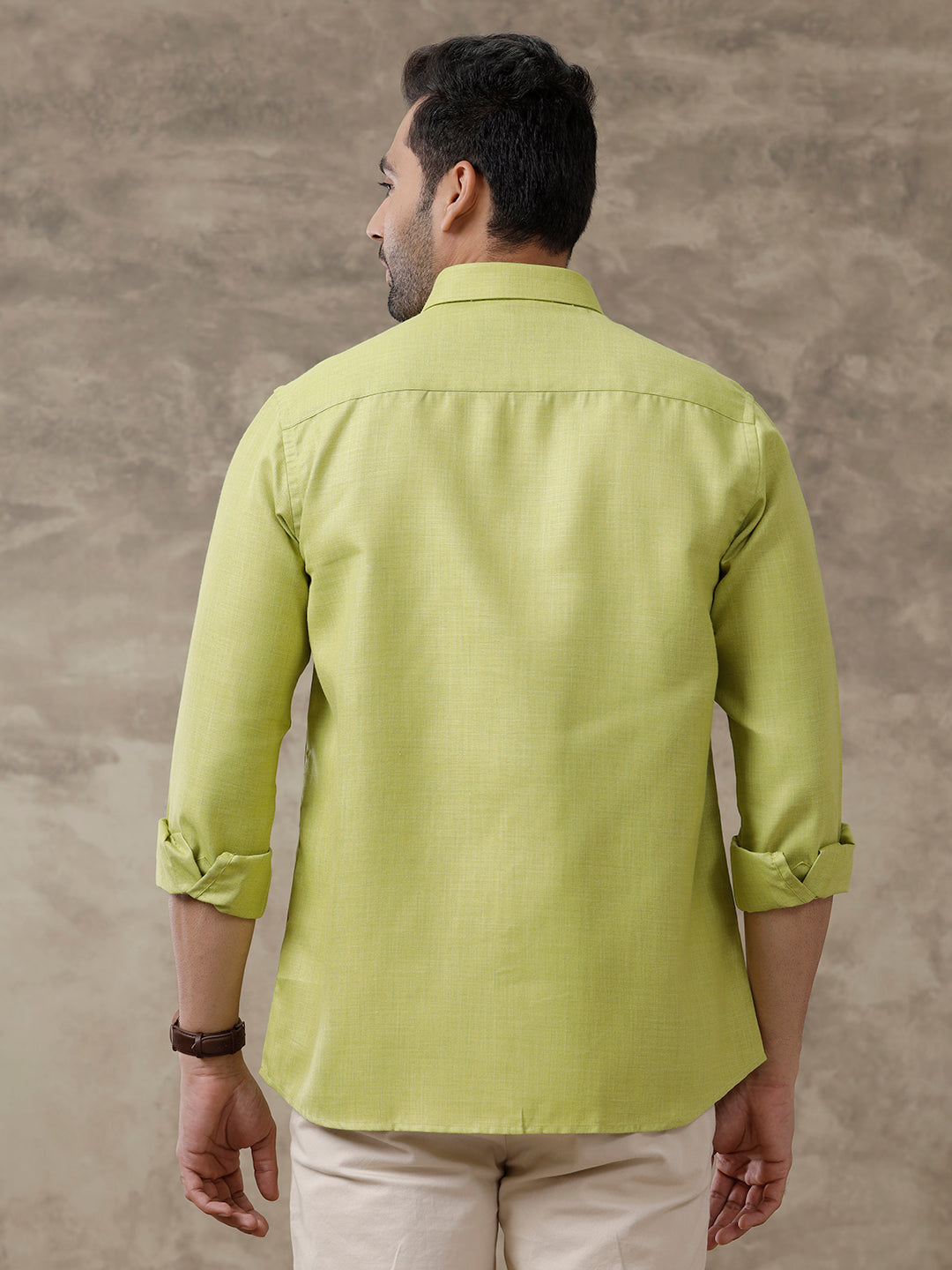 Men Cotton Blend Shirt Green T41 TQ2