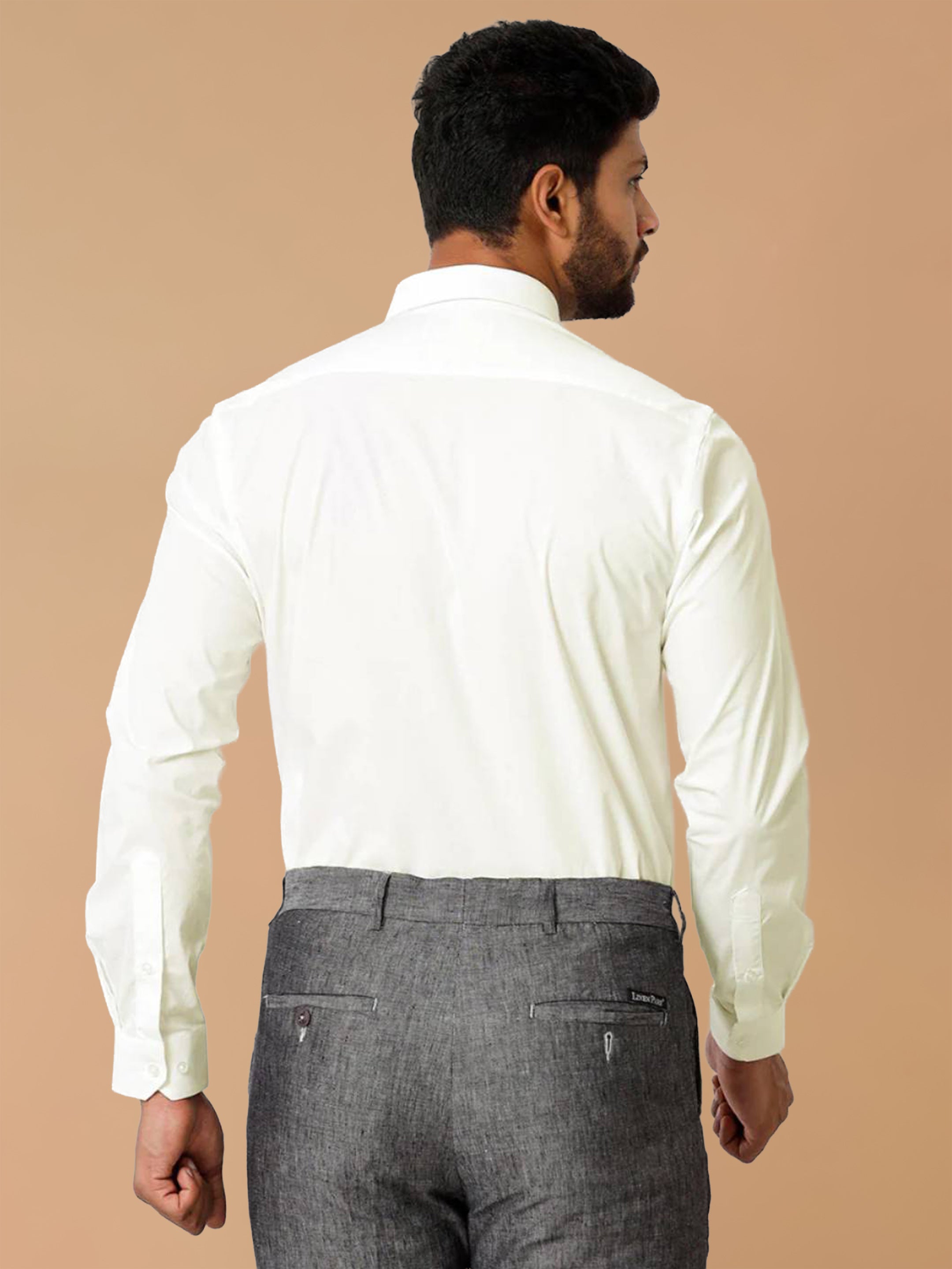 Cotton Spandex Cream 2 Way Stretch Smart Fit Shirt