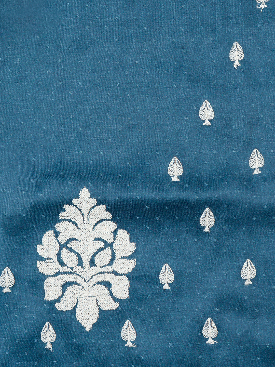Womens Semi Tussar Blue & Sandal Flower Embroidery Saree ST100-Pattern view