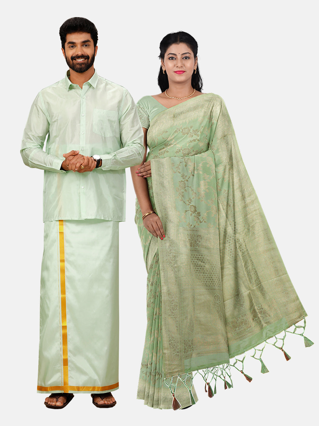 Couple Combo Art Silk  Shirt Dhoti Set with Semi Silk Saree SS75