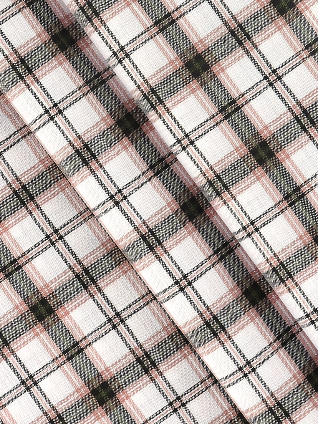 Men 100%Cotton Pinkish White Checked Shirt Fabric Reality Cotton
