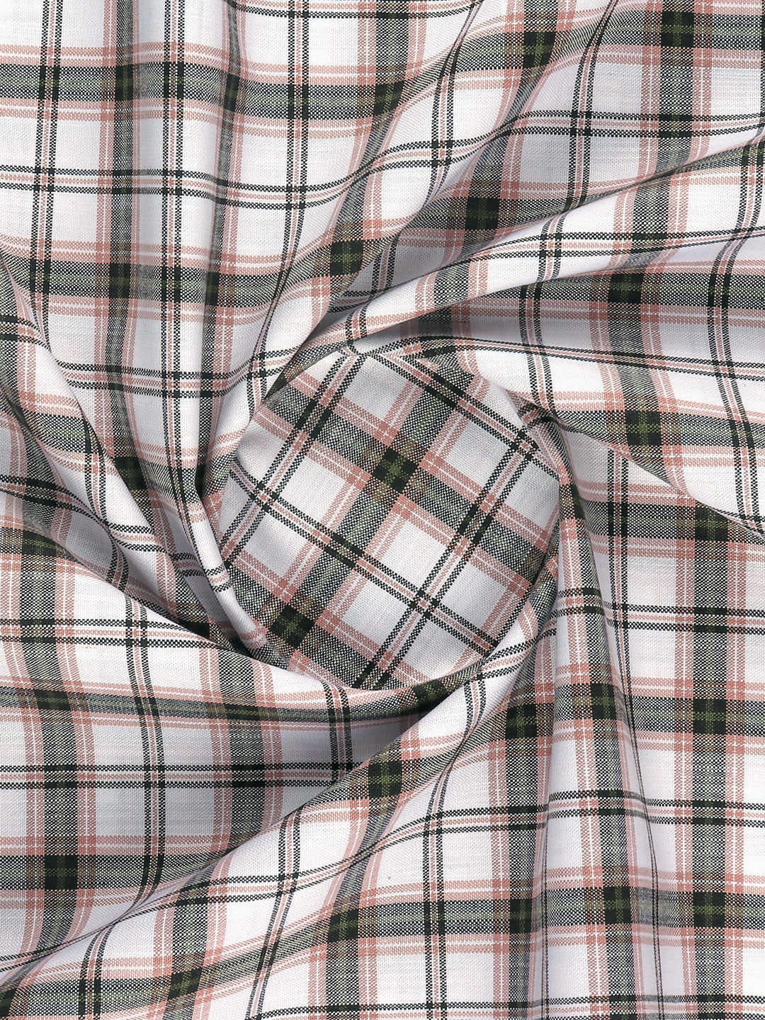 Men 100%Cotton Pinkish White Checked Shirt Fabric Reality Cotton