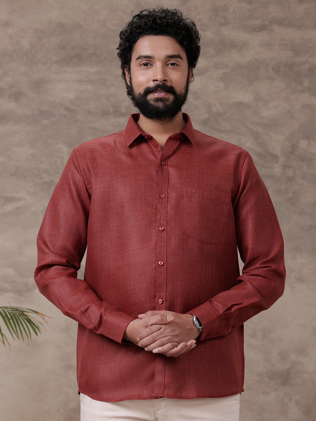 Mens Cotton Rich Shirt Maroon T36 TL6