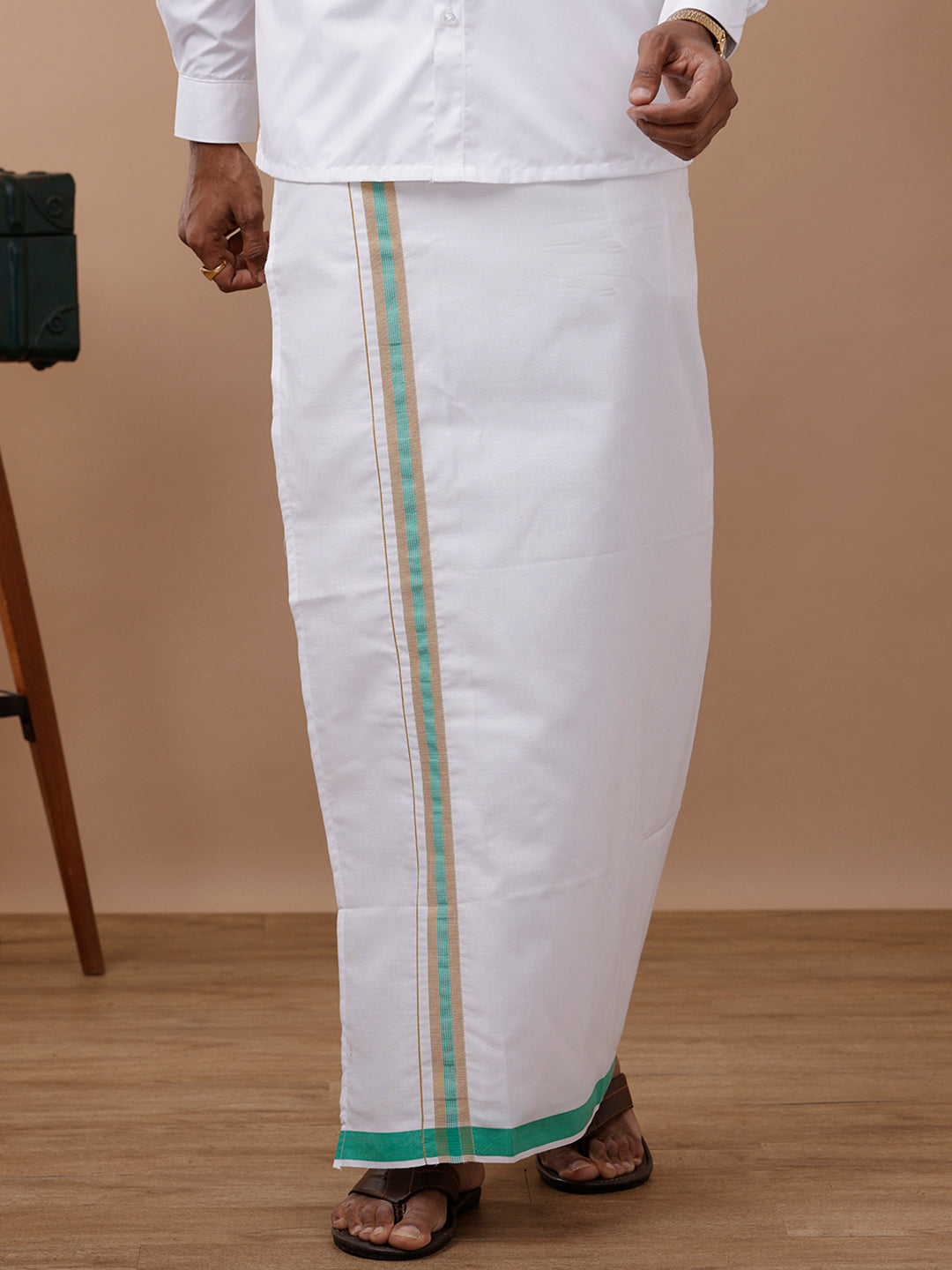 Men Green Adjustable Pocket Dhoti with Jari Border GACJ05