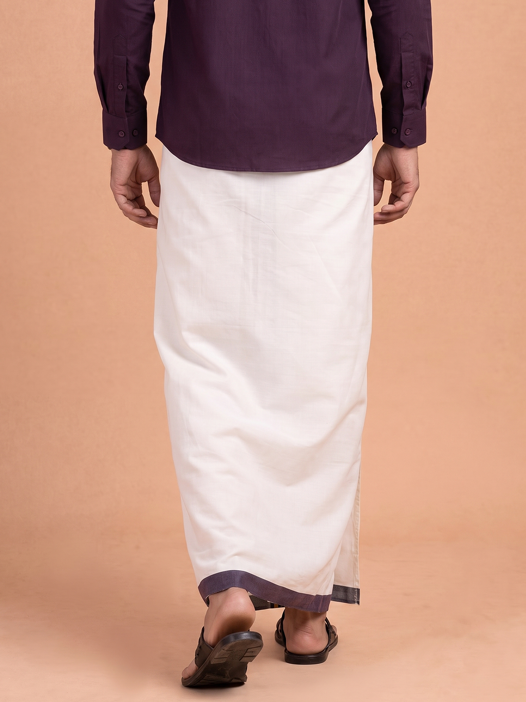 Double Layer Cotton Blend White Dhoti With Fancy Gold Jari Border TGJF06