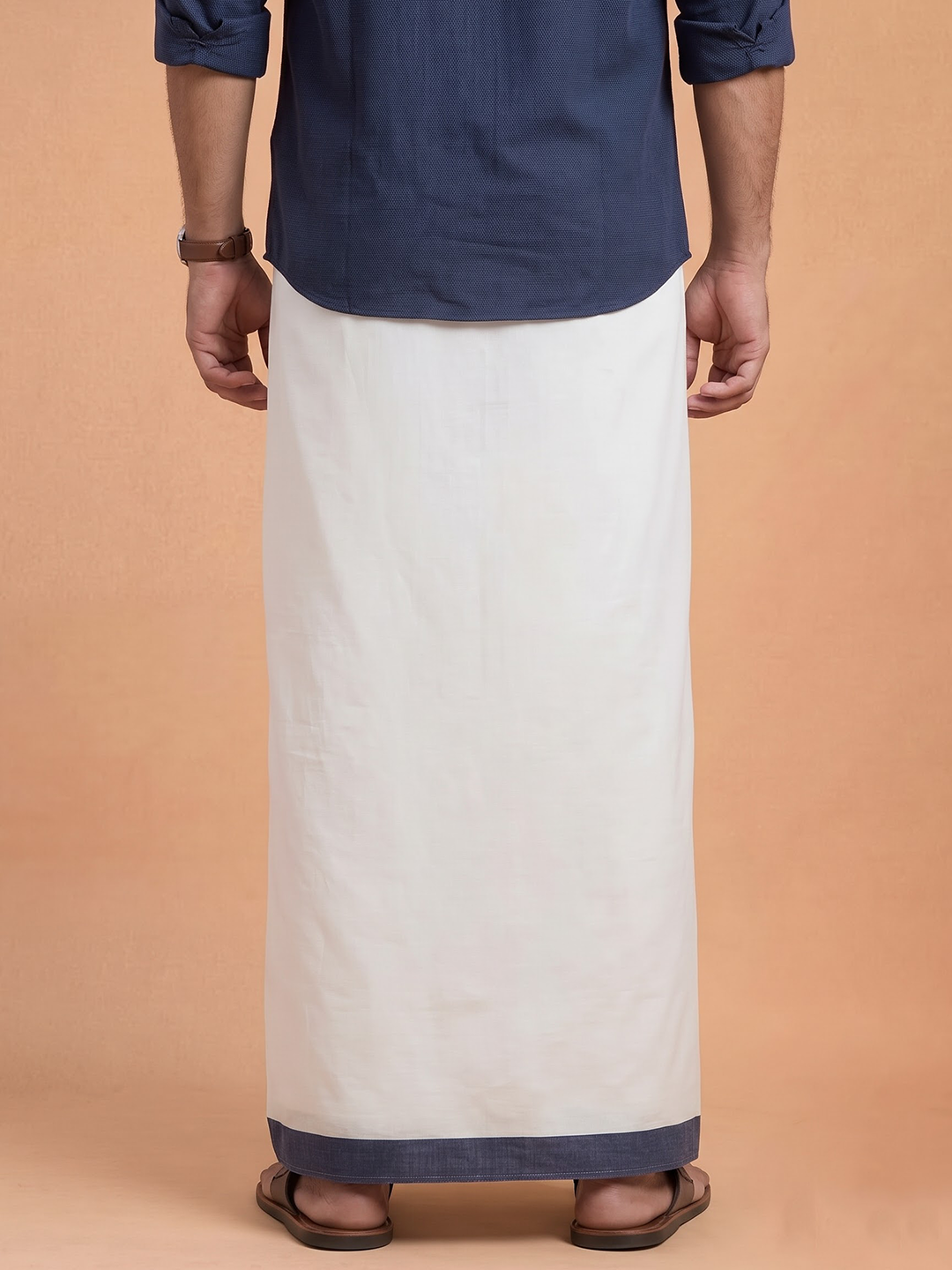 Double Layer Cotton White Dhoti with Colour Border - RFF01