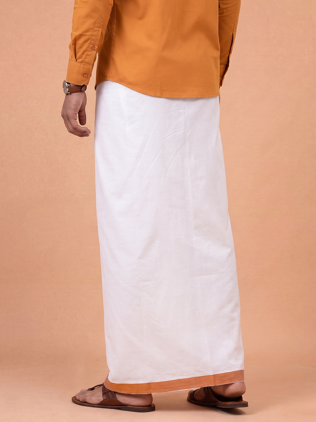Double Layer Cotton Blend White Dhoti With Fancy Border TF20