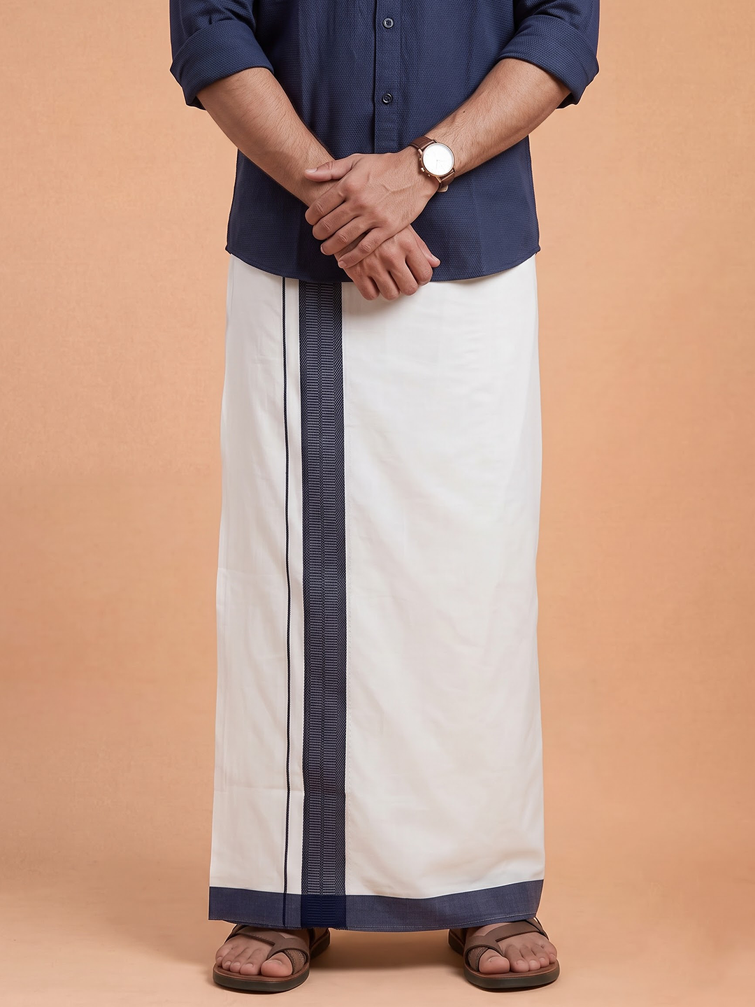 Double Layer Cotton White Dhoti with Colour Border - RFF01