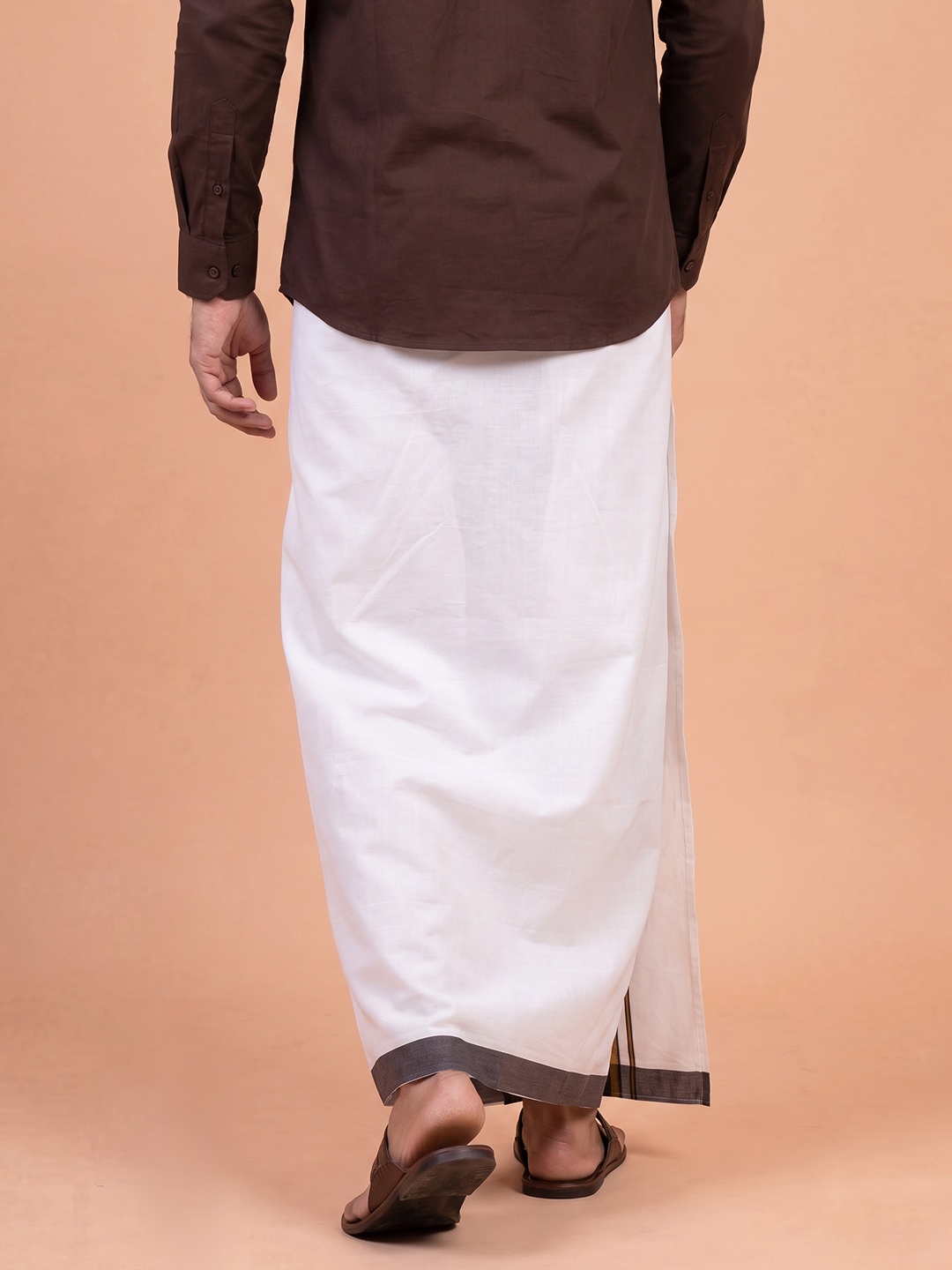 Double Layer Cotton Blend White Dhoti With Fancy Gold Jari Border TGJF05