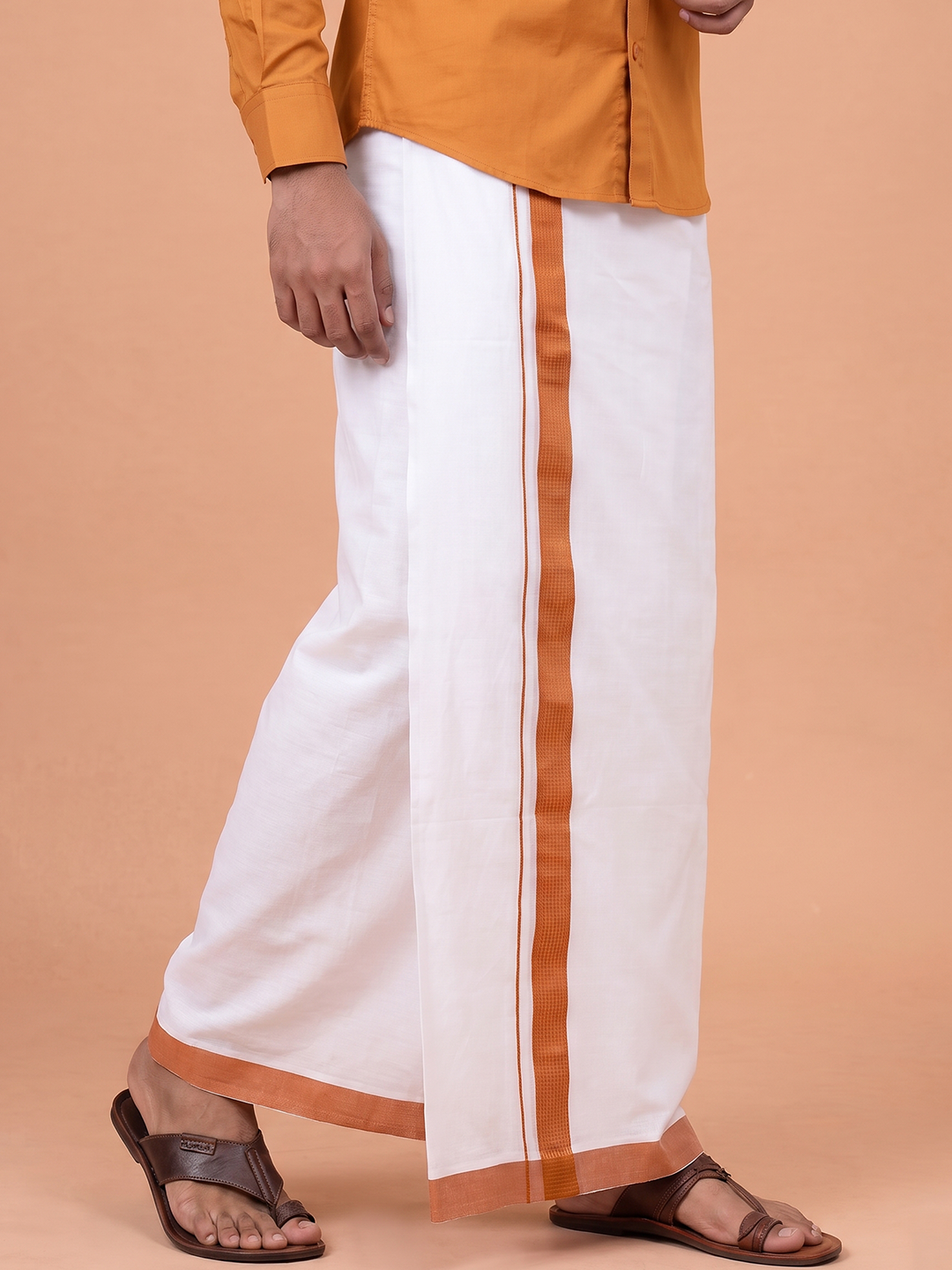 Double Layer Cotton Blend White Dhoti With Fancy Border TF20