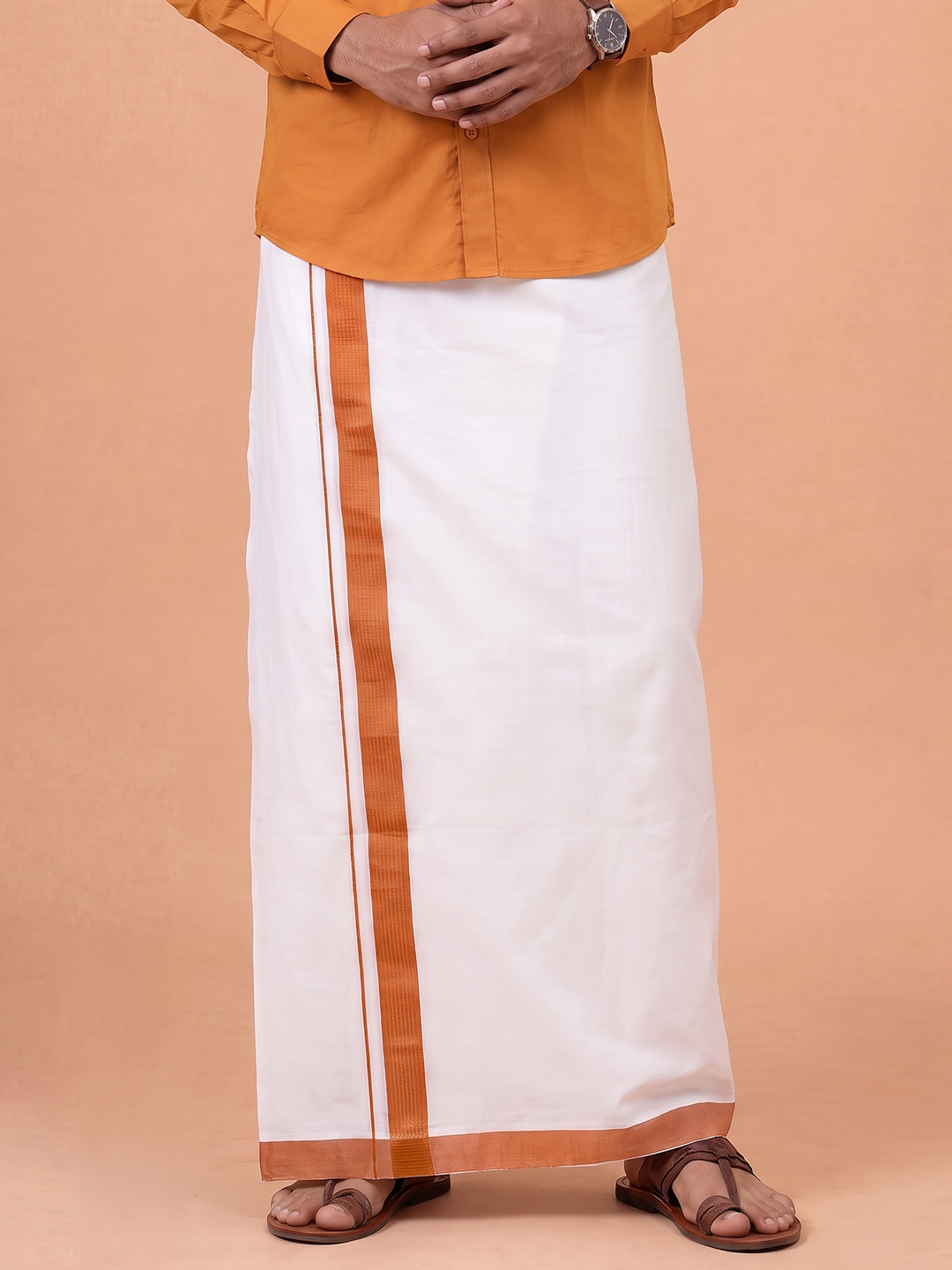 Double Layer Cotton Blend White Dhoti With Fancy Border TF20