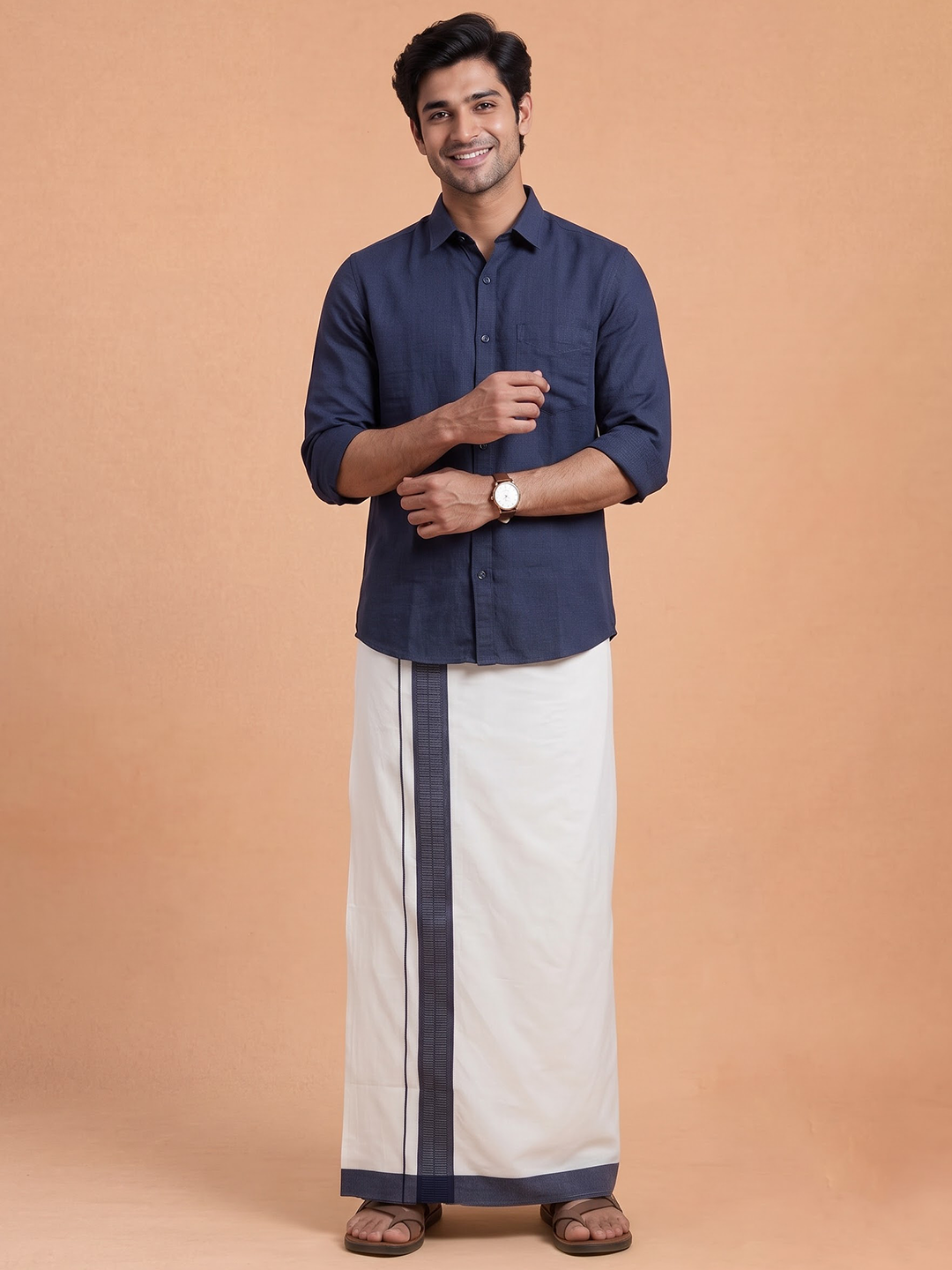 Double Layer Cotton White Dhoti with Colour Border - RFF01