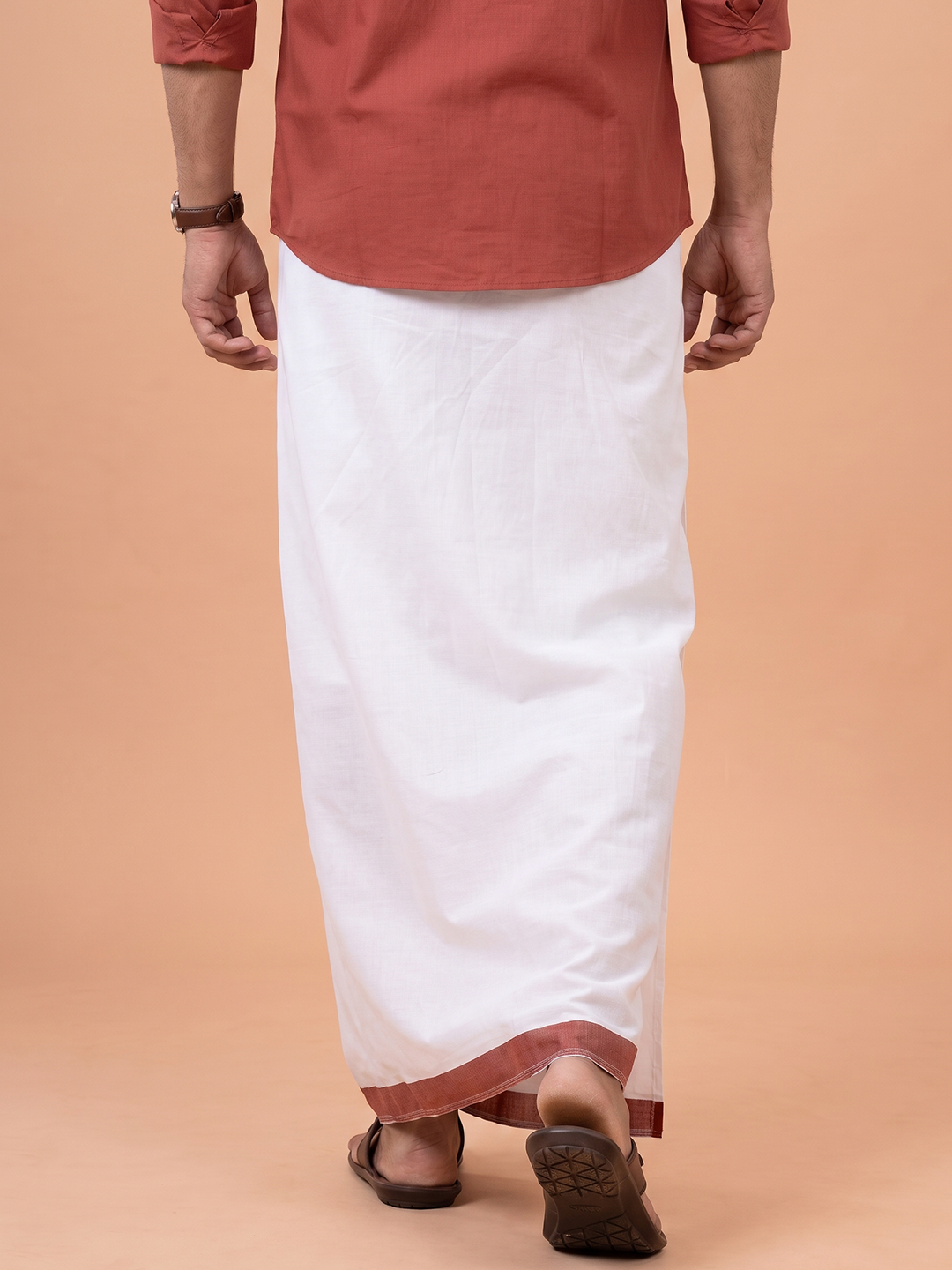 Double Layer Cotton Blend White Dhoti With Fancy Border TF21