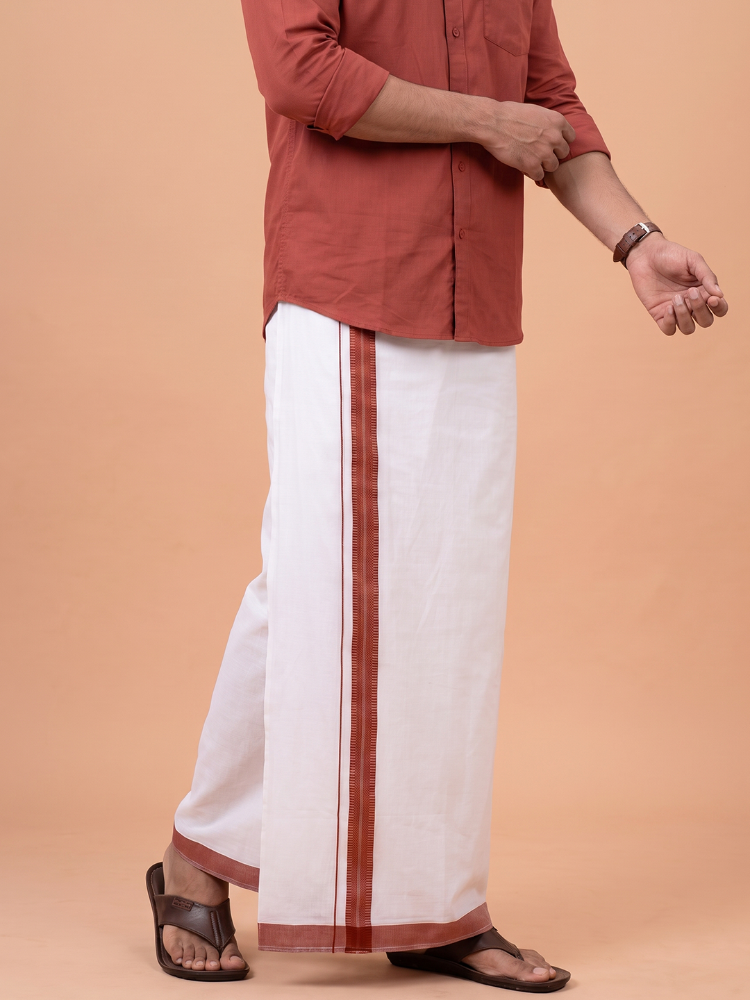 Double Layer Cotton Blend White Dhoti With Fancy Border TF21
