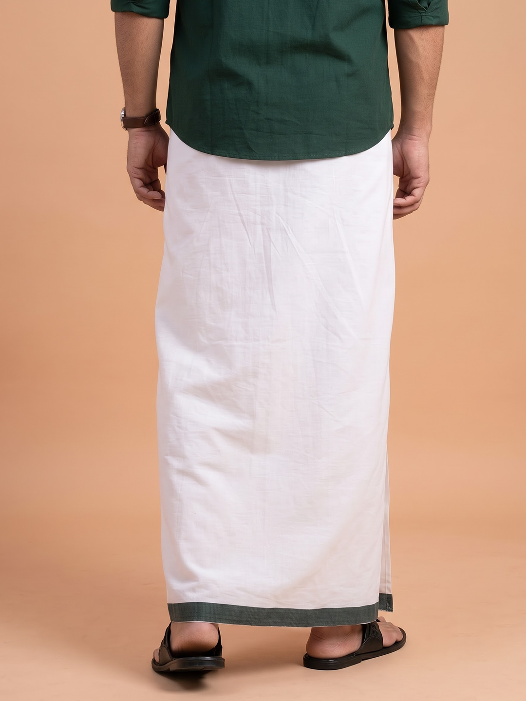 Double Layer Cotton Blend White Dhoti With Fancy Gold Jari Border TGJF07