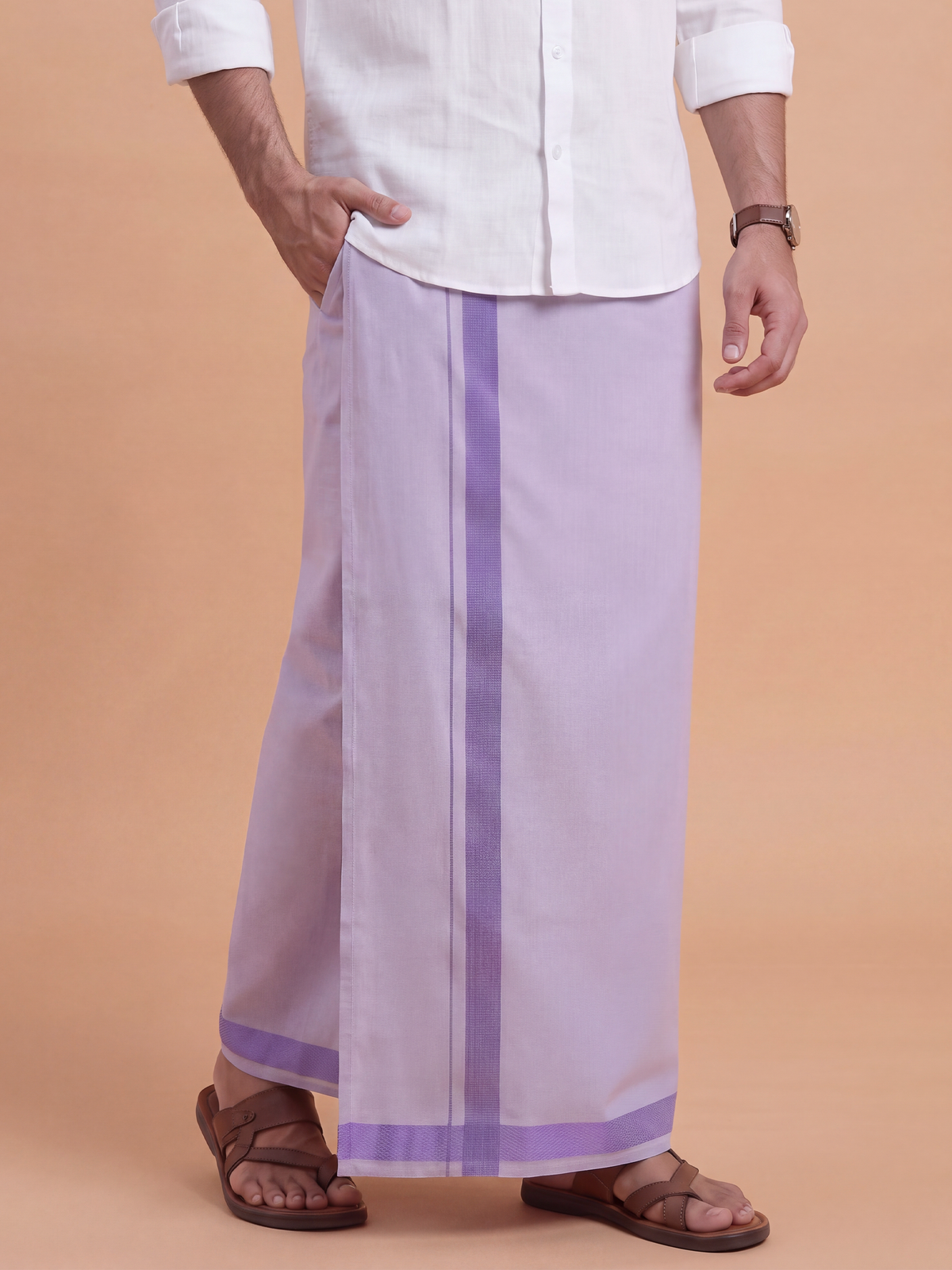 Single Layer Tissue Readymade Lavender Dhoti with Jari Border Viceroy
